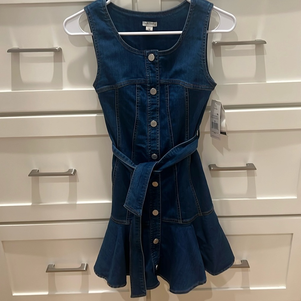 Habitual Girl’s Denim Flounce Sleeveless Dress with Belt - Picture 4 of 5